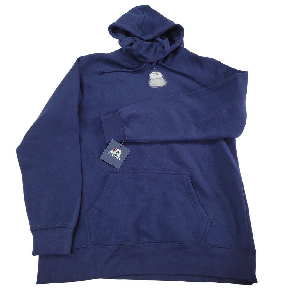 J America Navy‎ Blue Hoodie Built In Gaiter Men's Size L Cotton Polyester New